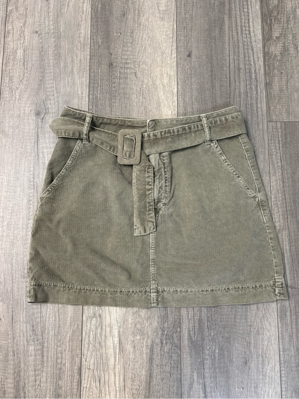 BDG Olive Green Corduroy Mini Skirt with Waist Belt